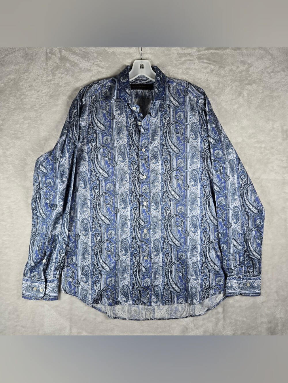 Etro Paisley Pattern Long Sleeve Button Up Mens Size 42 Blue 100% Cotton